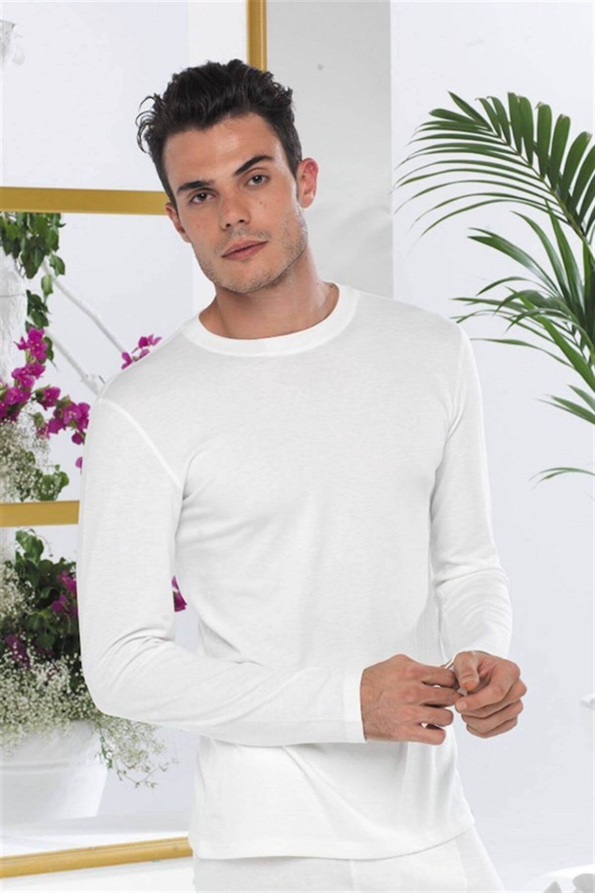 Malabadi Erkek Termal Bisiklet Yaka Uzun Kol Üst İçlik Ekru