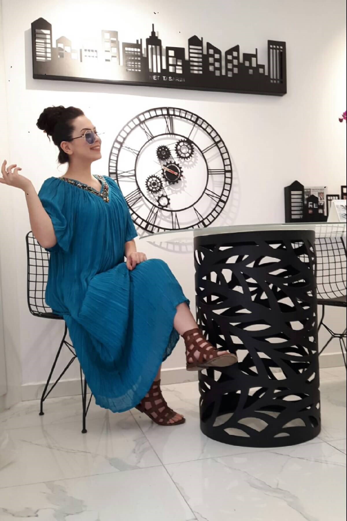 Maria Luisa 7400 Kadın Yarım Kol Etek Ucu Oyalı Bürümcük Elbise