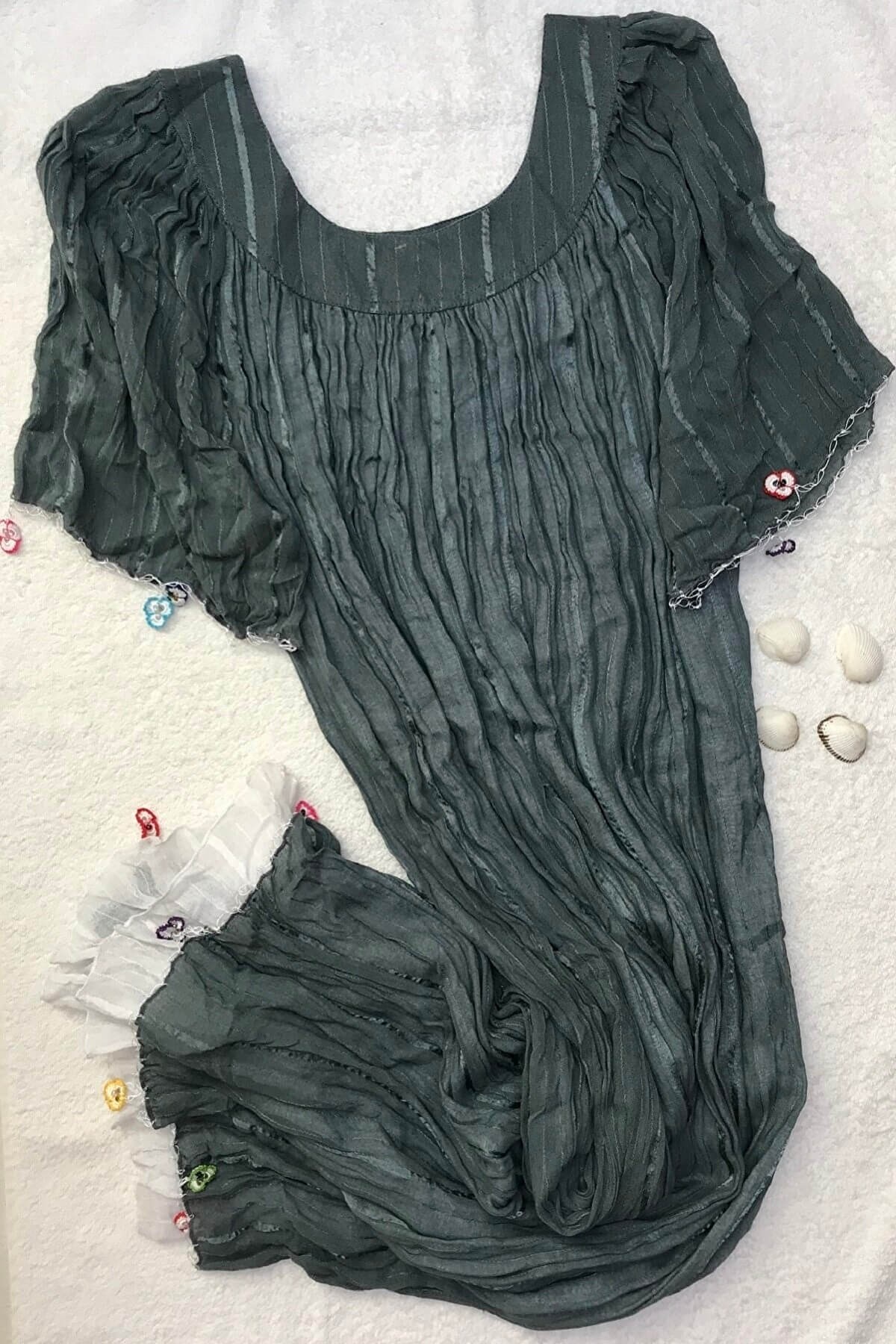 Maria Luisa 7400 Kadın Yarım Kol Etek Ucu Oyalı Bürümcük Elbise