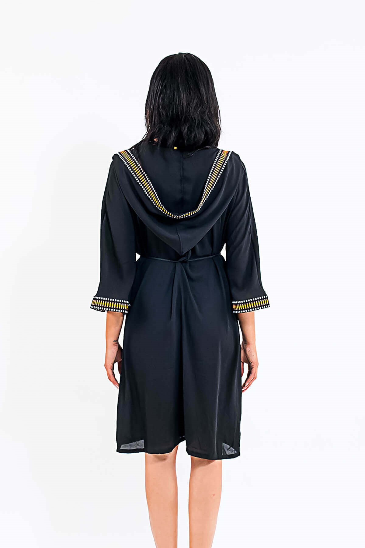 MED Kapüşonlu Plaj Pareo Kimono Siyah