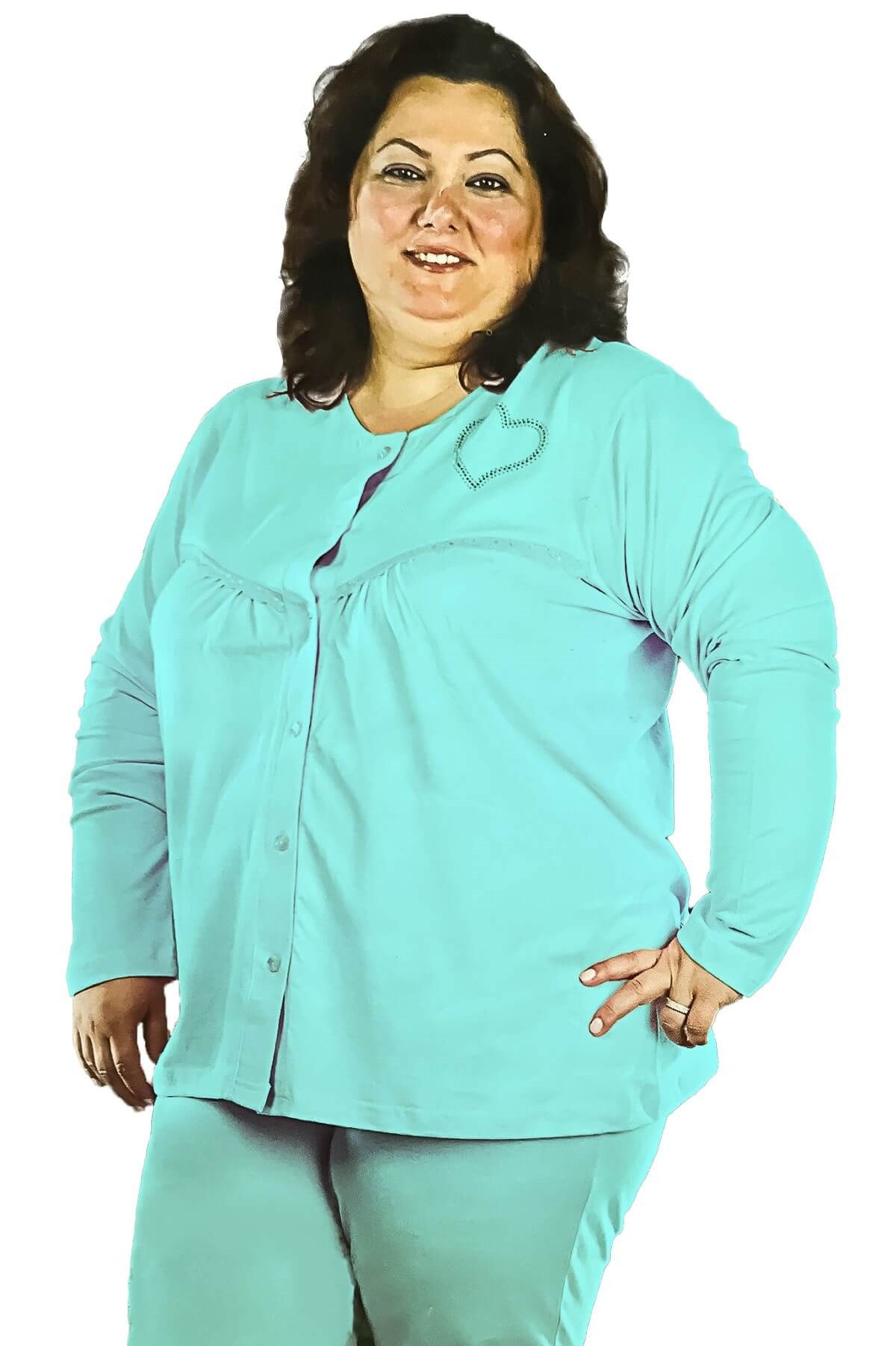 Moyra Caprice Kadın %100 Pamuk Büyük Beden Uzun Kol Düğmeli Kışlık Pijama Takımı