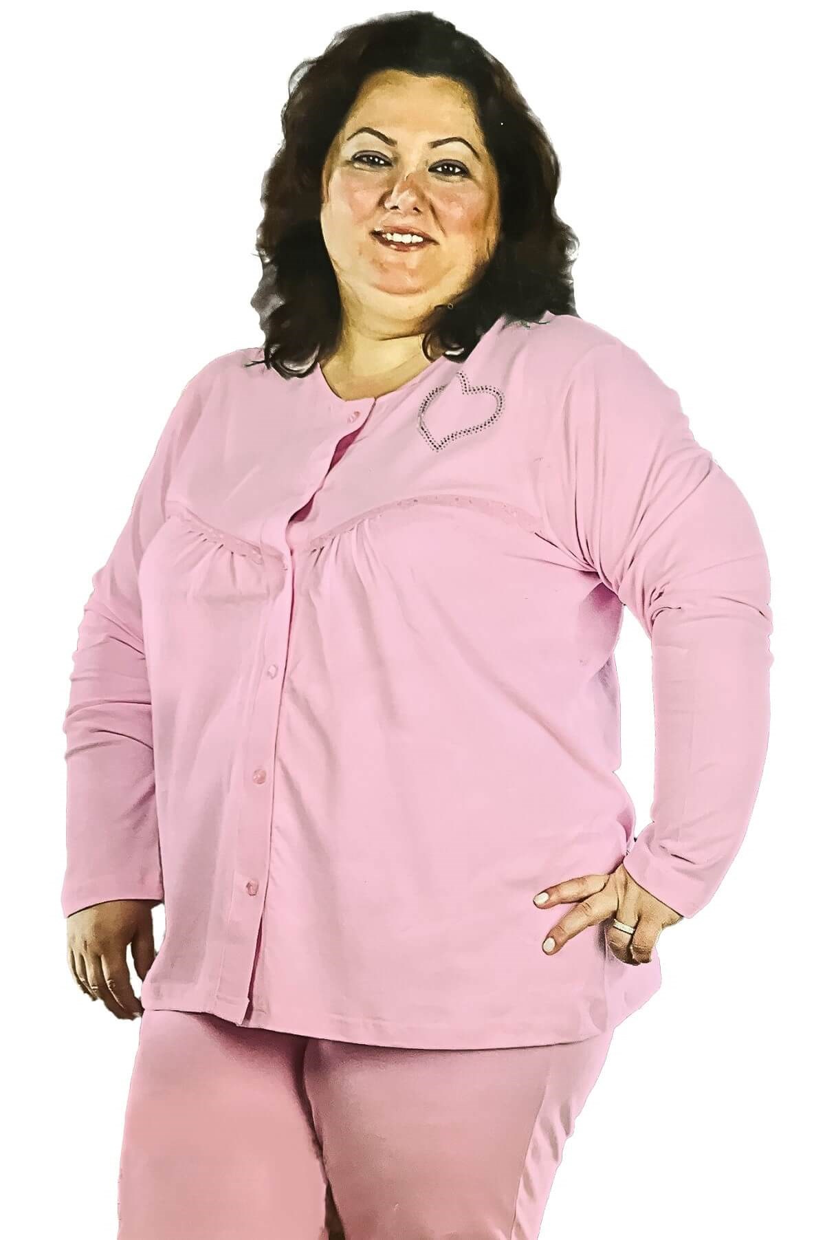 Moyra Caprice Kadın %100 Pamuk Büyük Beden Uzun Kol Düğmeli Kışlık Pijama Takımı