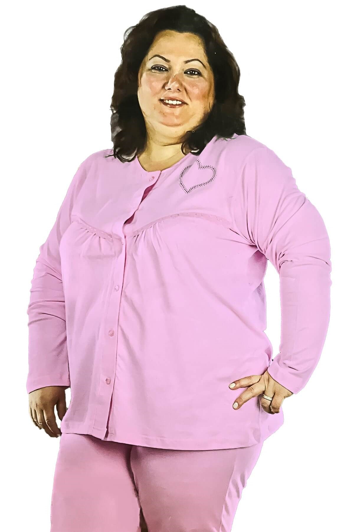 Moyra Caprice Kadın %100 Pamuk Büyük Beden Uzun Kol Düğmeli Kışlık Pijama Takımı