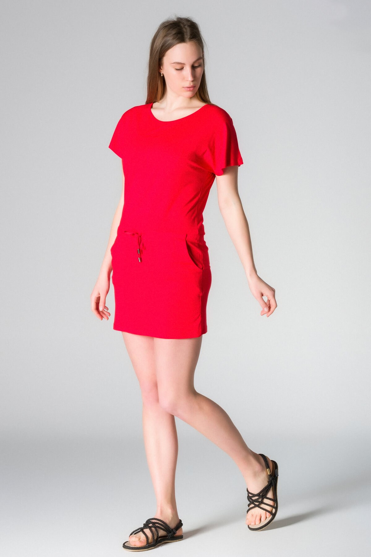 My Sea E-08 Kadın Yazlık Beli Bağlamalı Viskoz Elbise