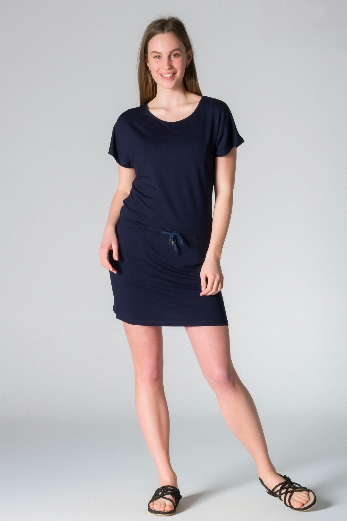 My Sea E-08 Kadın Yazlık Beli Bağlamalı Viskoz Elbise