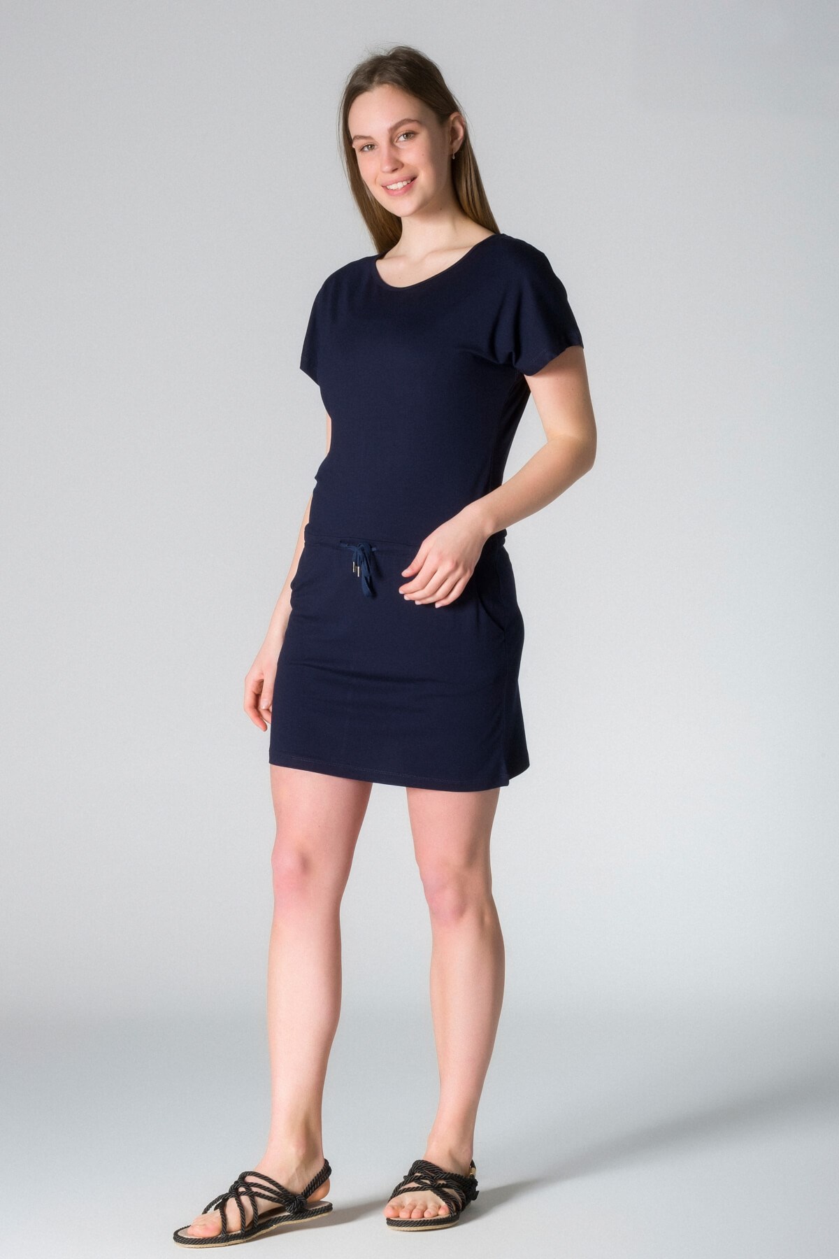 My Sea E-08 Kadın Yazlık Beli Bağlamalı Viskoz Elbise