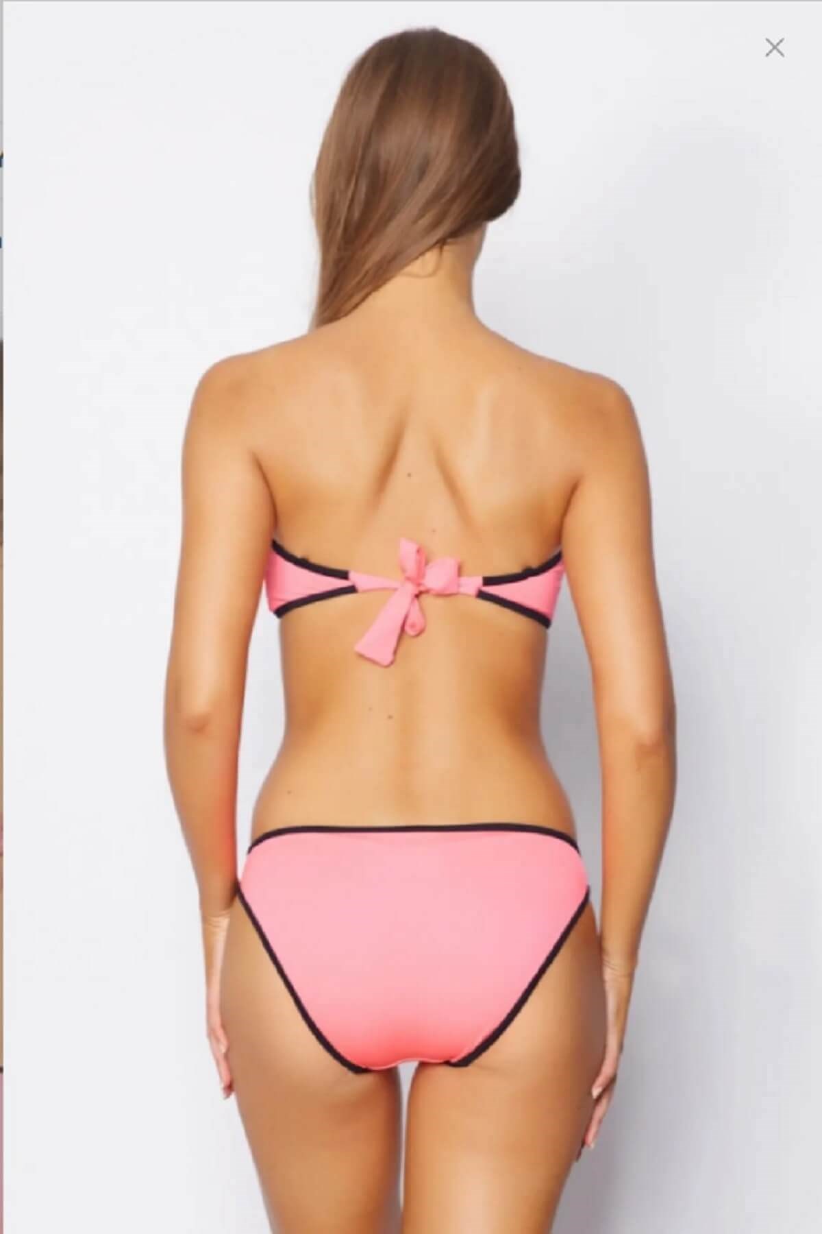 No Gossip Önü Fermuarlı Straplez Pembe Bikini Takımı