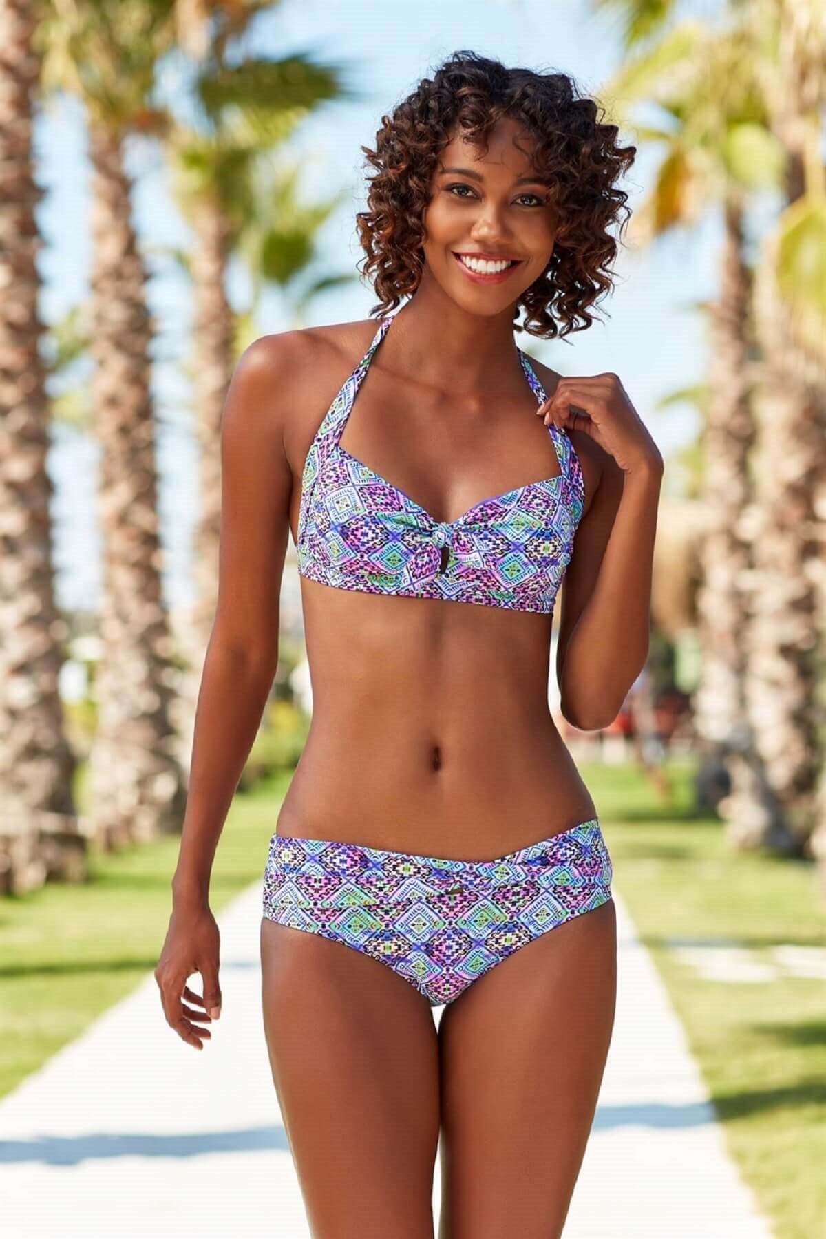 Pierre Cardin 188224 Desenli Boyundan Bağlamalı Mor Bikini Takımı