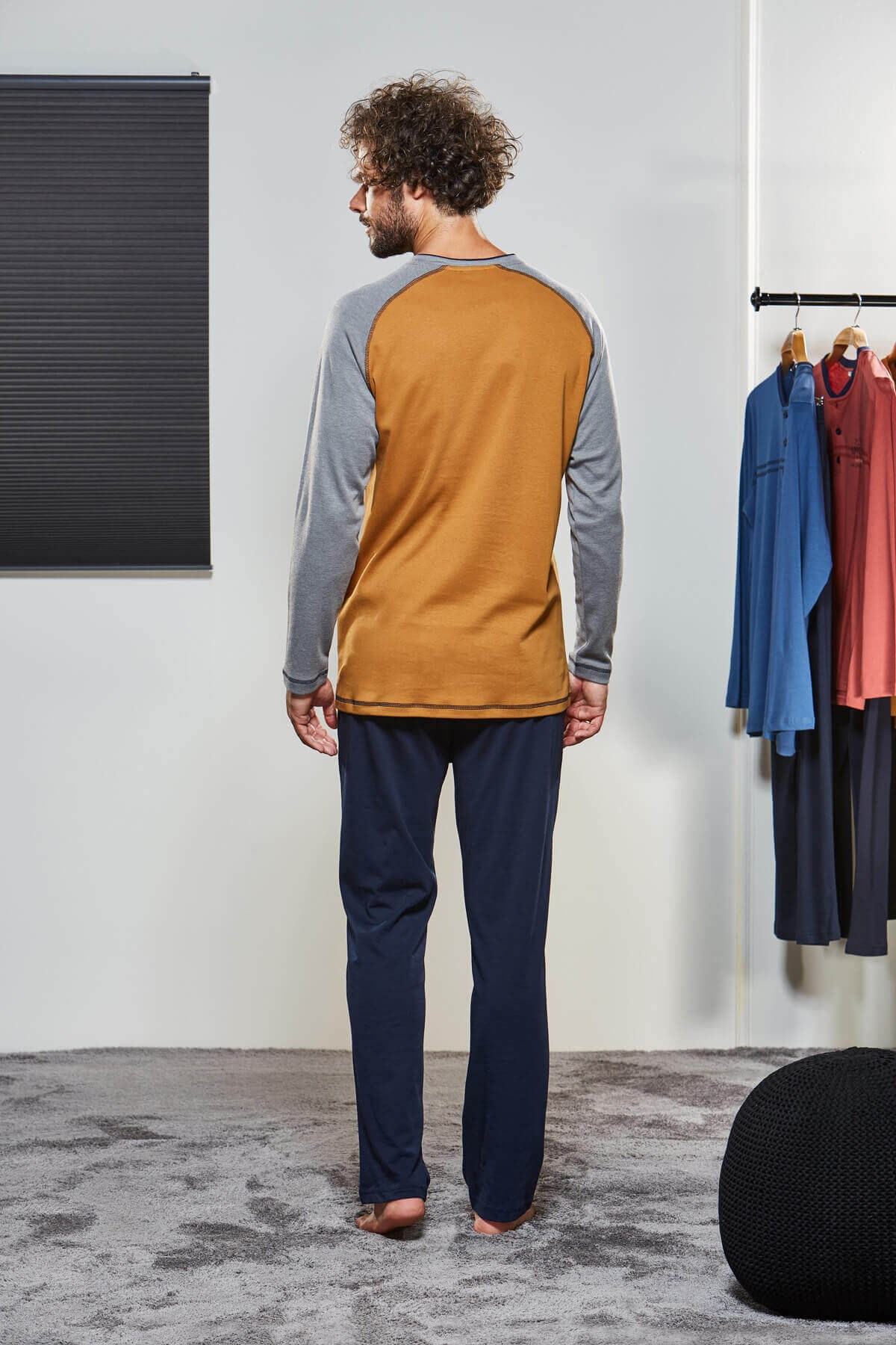 PJS Erkek Kışlık %100 Pamuk Uzun Kol Hardal Pijama Takımı