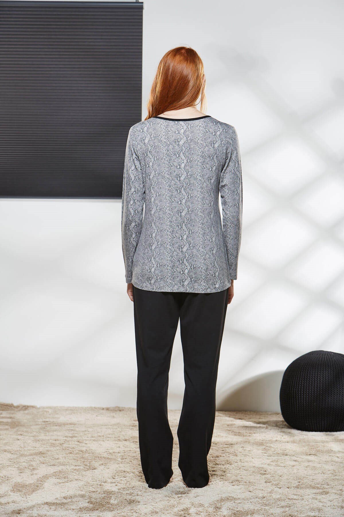 PJS Kadın Uzun Kol Gri Pijama Takımı