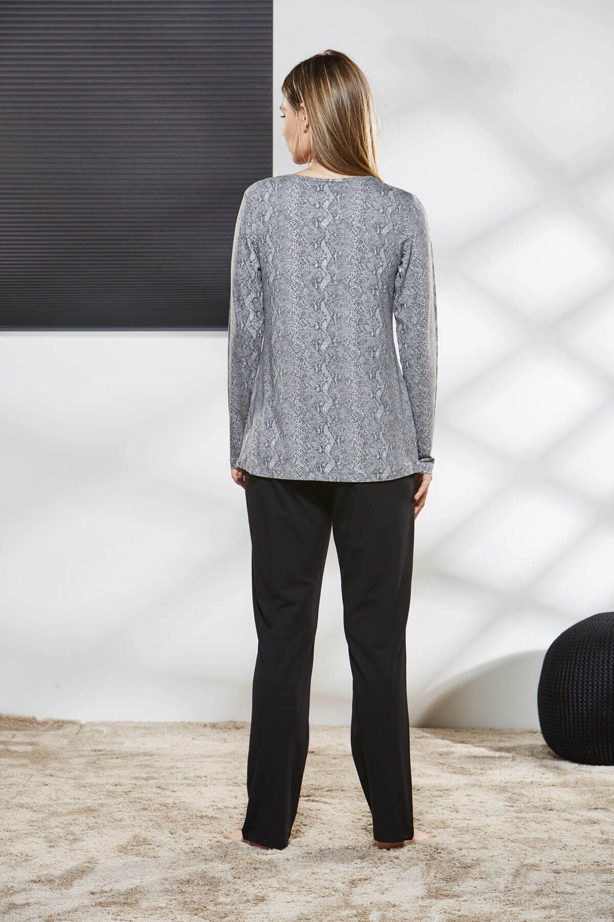 PJS Kadın Uzun Kol Gri Pijama Takımı