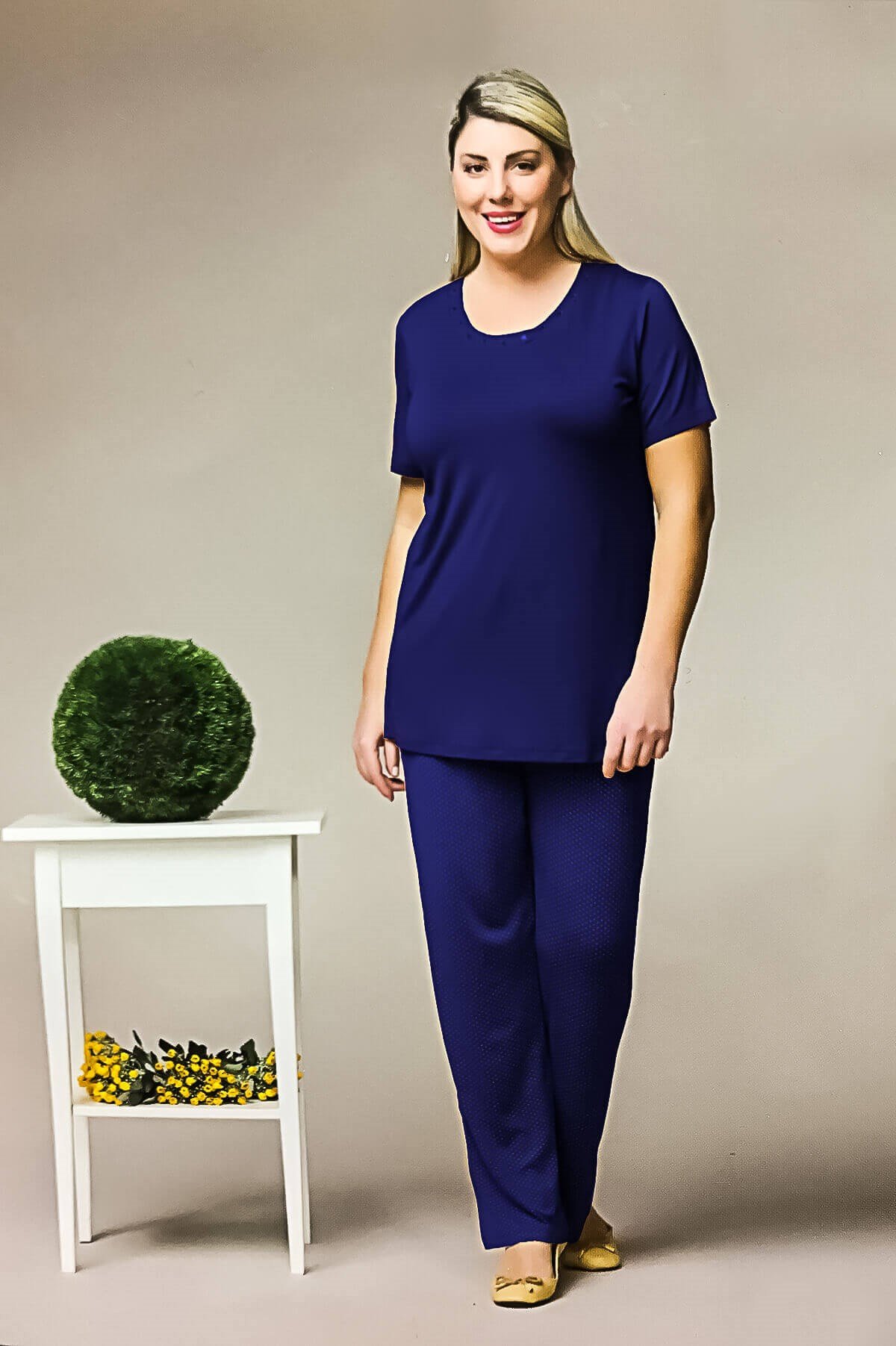 PJS Kadın Yazlık Büyük Beden Pijama Takımı Lacivert