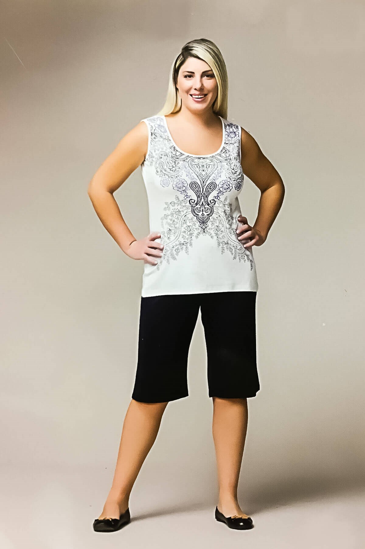 PJS Kadın Yazlık Pijama Kapri Takım Ekru