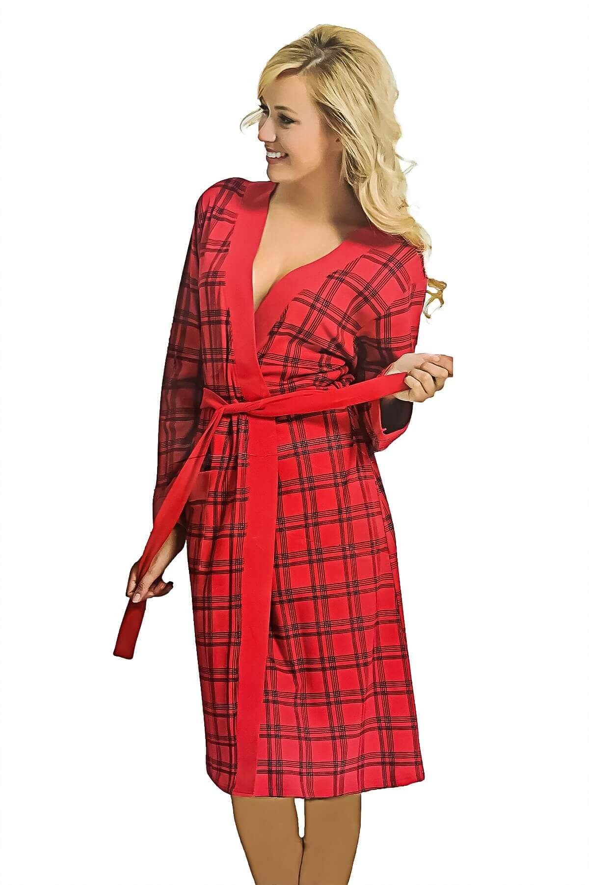 Şahnur Kadın %100 Pamuk Kışlık Uzun Kol Sabahlık Kırmızı