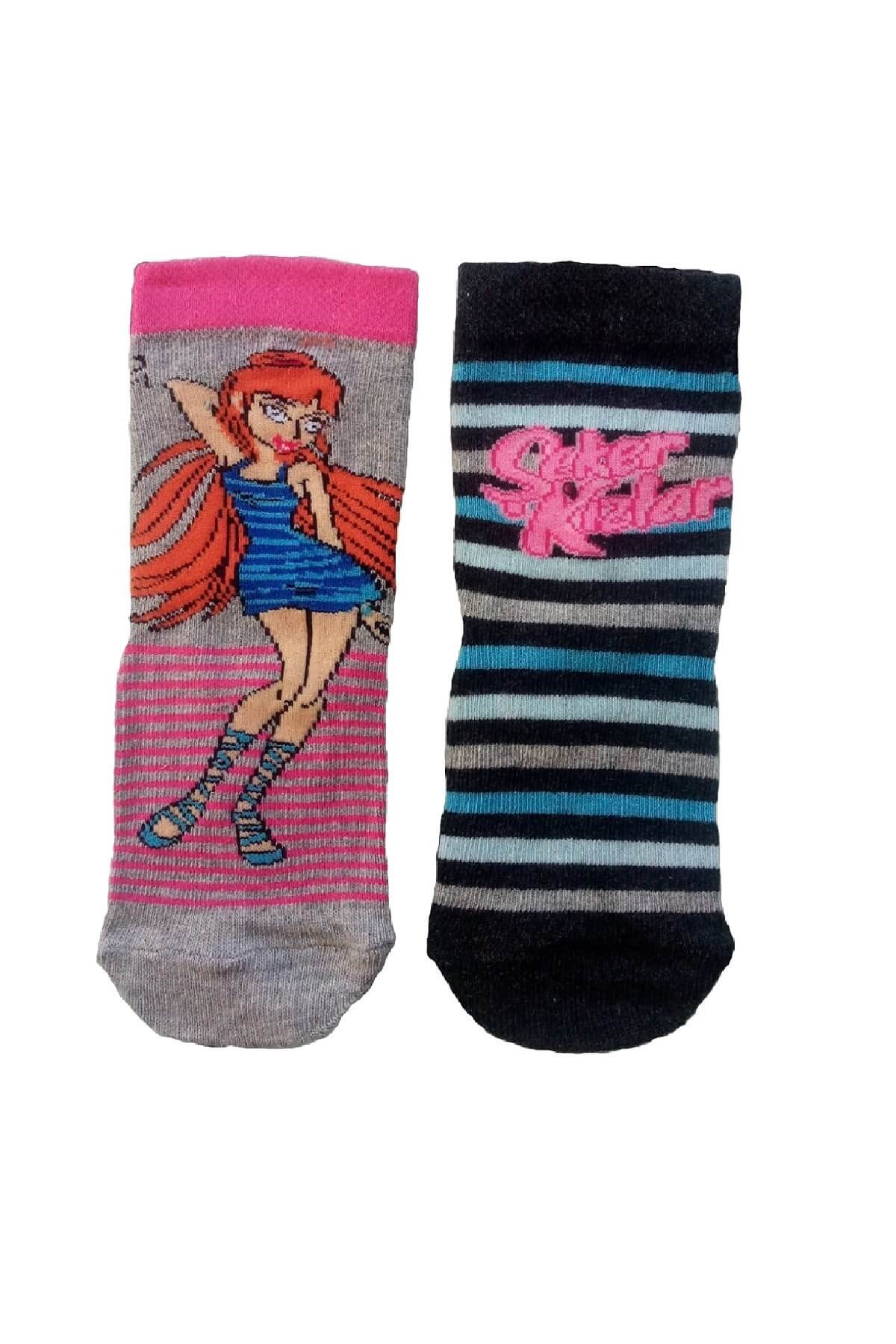 Şeker Kızlar - Lisanslı Çizgi Film Karakter Baskılı 2'li Paket 4 Mevsim Soket Çorap