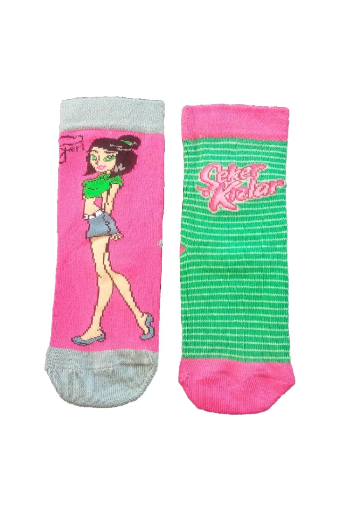 Şeker Kızlar - Lisanslı Çizgi Film Karakter Baskılı 2'li Paket 4 Mevsim Soket Çorap