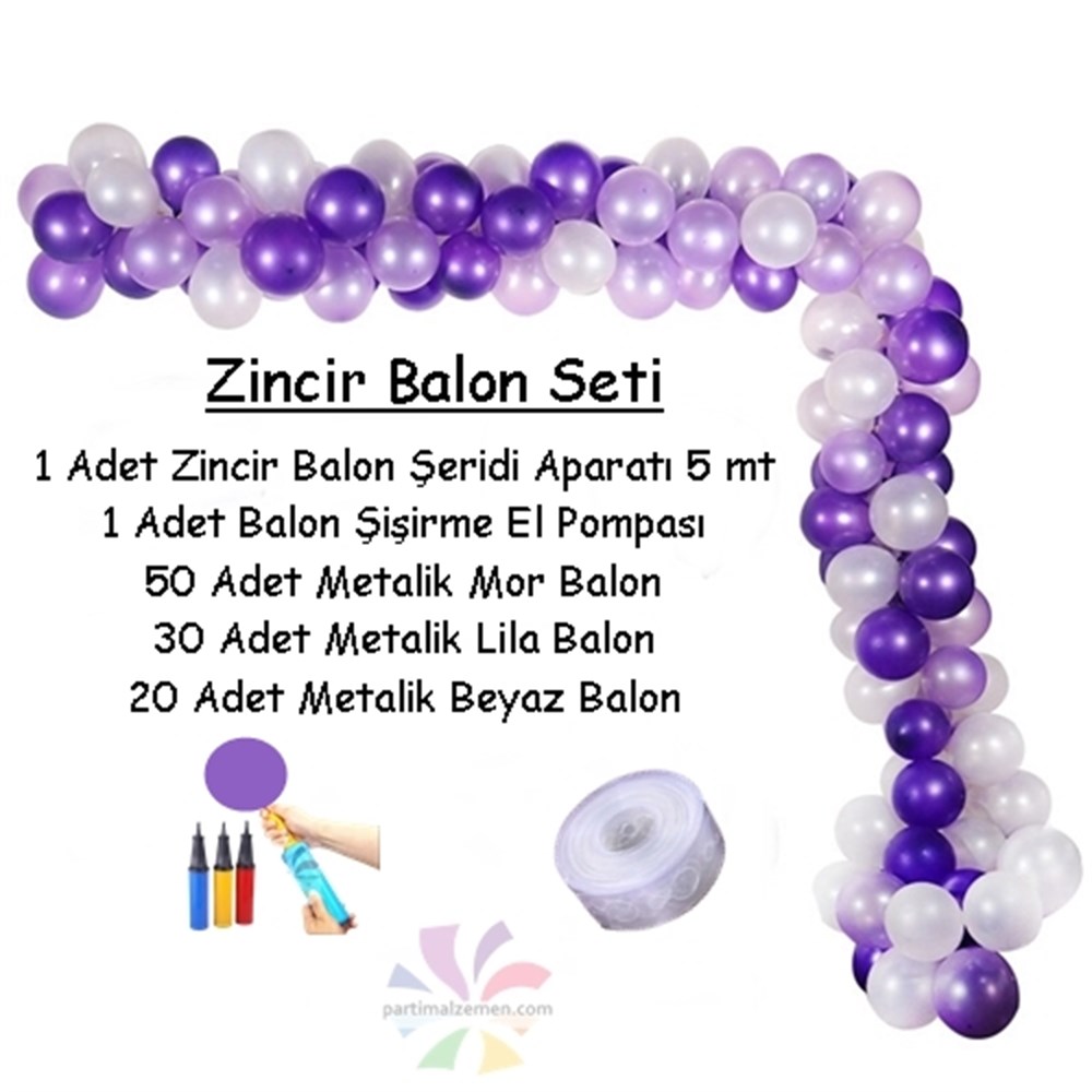 Mor Beyaz Lila Zincir Balon Seti