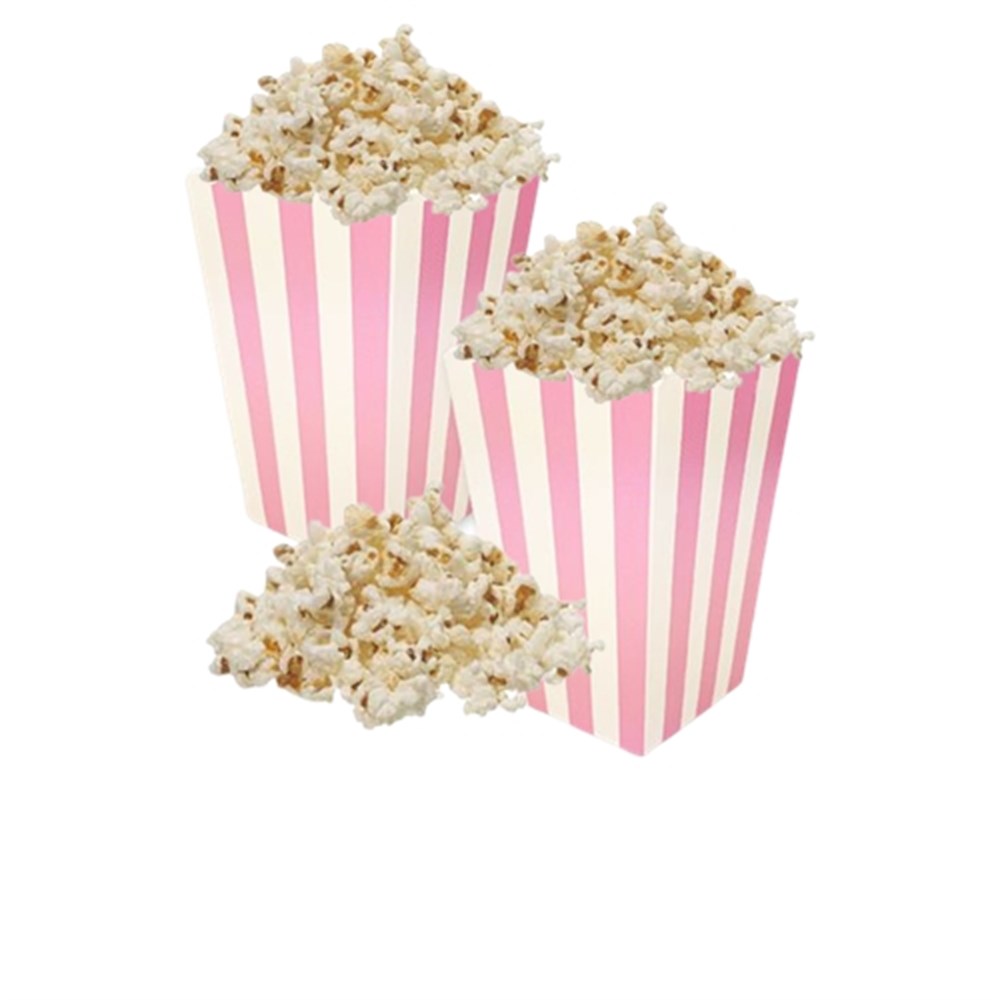 Popcorn Mısır Kutusu Pembe Beyaz Çizgili
