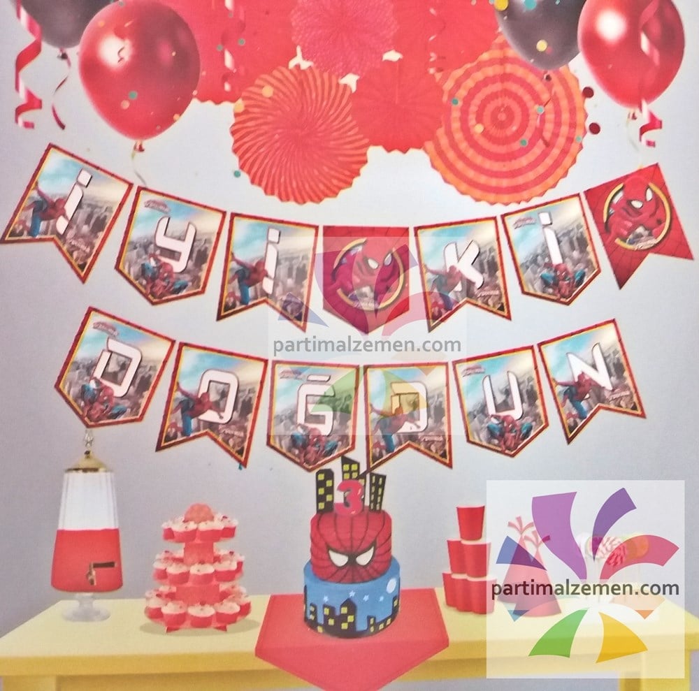 Spiderman Temalı İyi Ki Doğdun Zigzag Banner Kağıt Süs