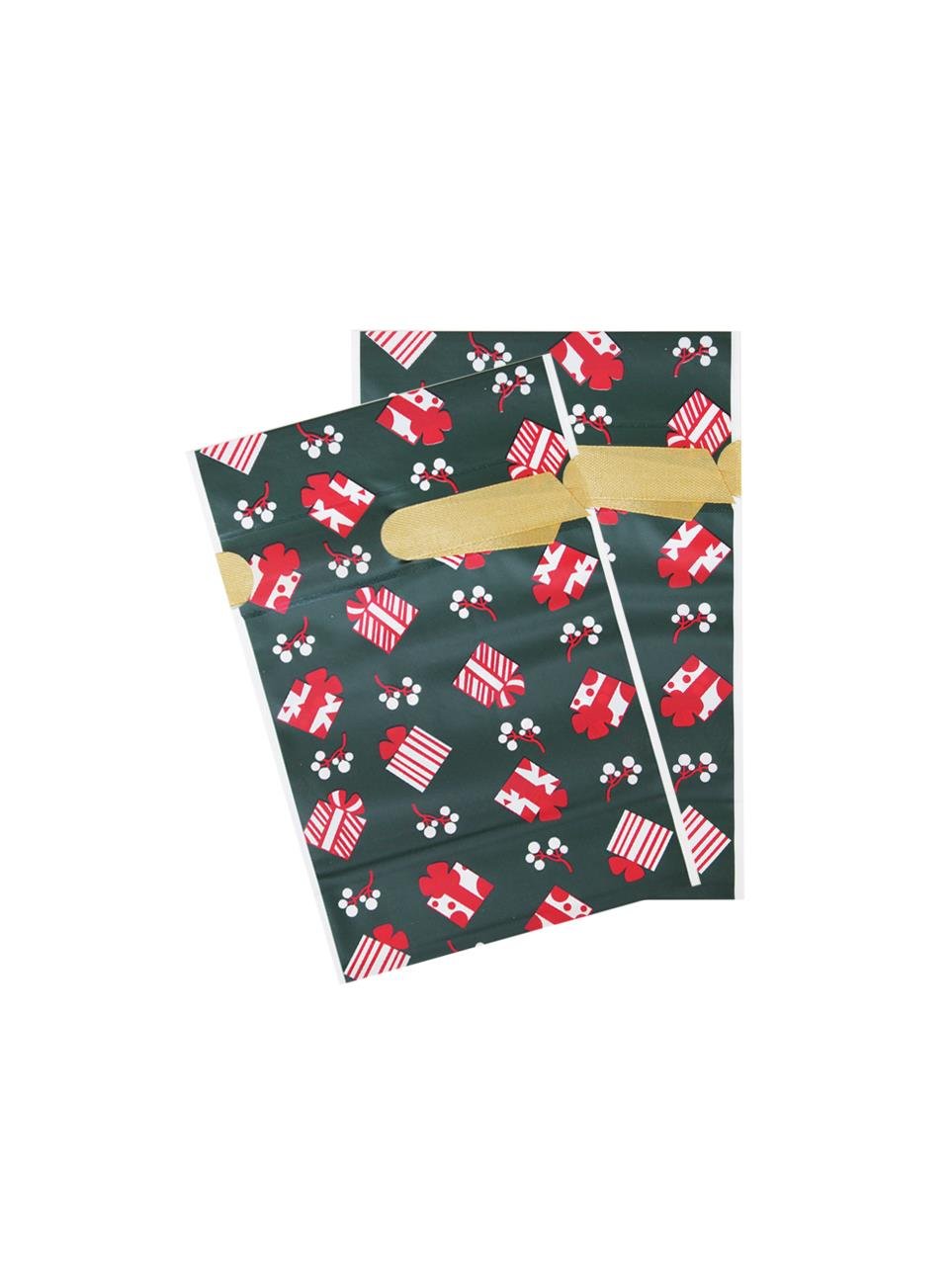 Yılbaşı Hediye Ambalajı Desenli Plastik Hediye Paketleme Torbası Yeşil 12x17 cm 50'li