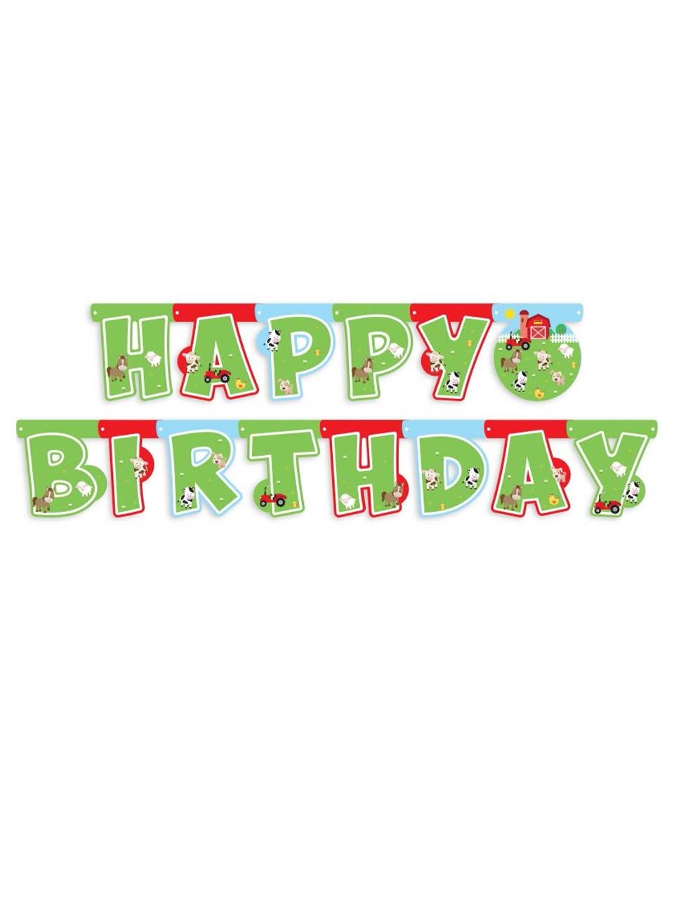 Çiftlik Hayvanları Temalı Happy Birhtday Yazı Banner Doğum Günü Parti Süsü