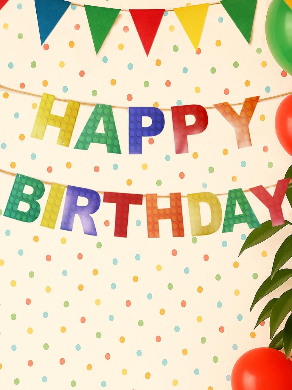 Renkli Lego Temalı Happy Birthday Yazı Banner Doğum Günü Parti Süsü 