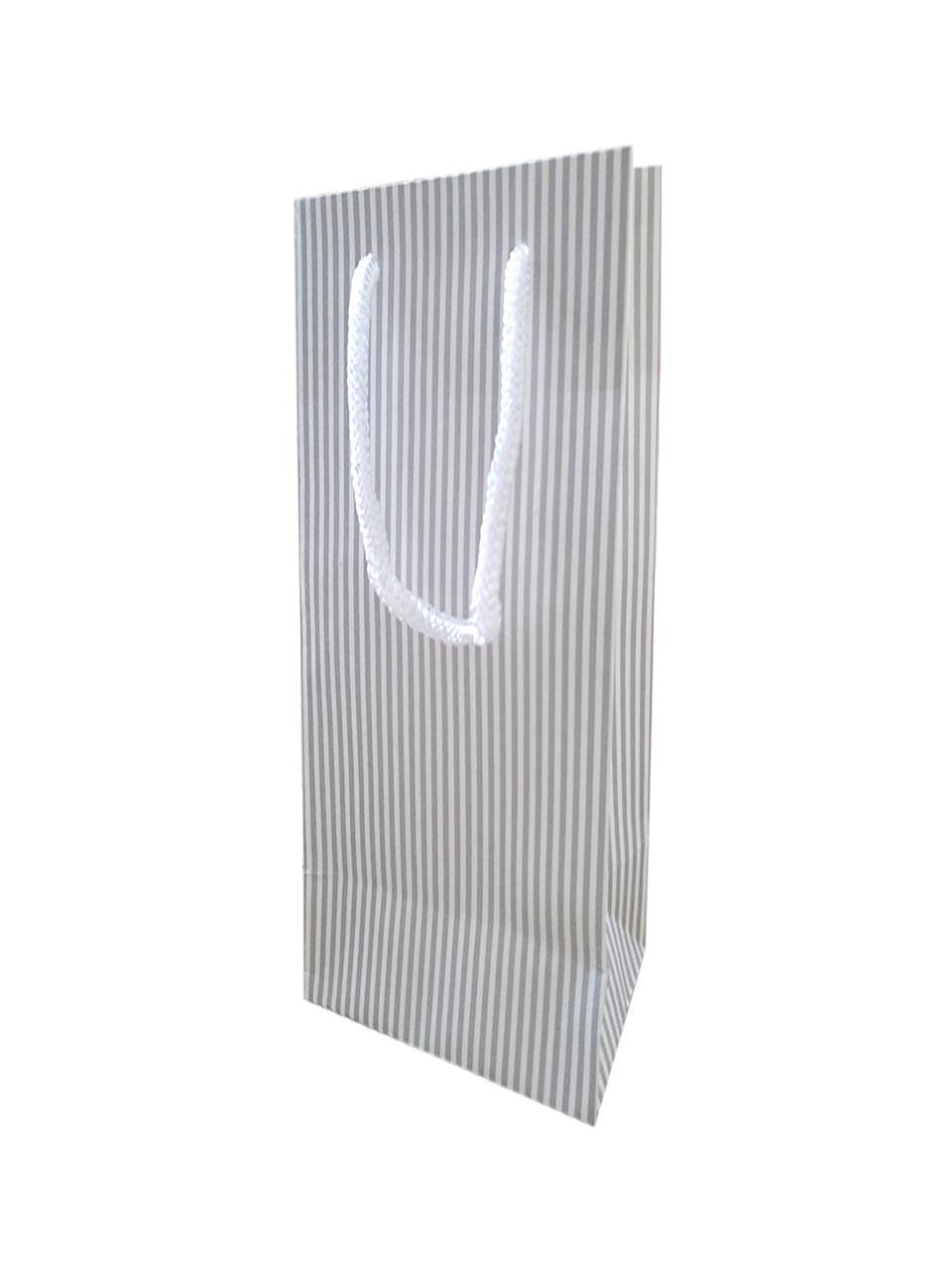Beyaz Karton Çanta Gümüş İnce Çizgili İpli Hediye Çantası 12'li 10x27x7 cm