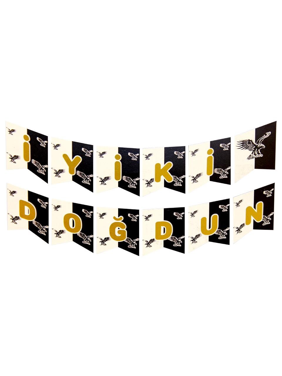 Beşiktaş Temalı İyi ki Doğdun Yazı Banner Asılabilir Doğum Günü Süsü