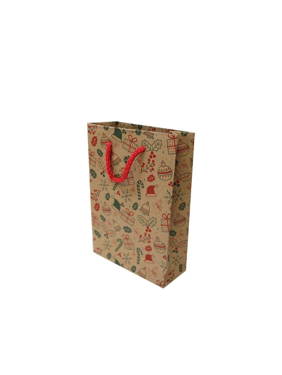 Yılbaşı Hediye Çantası Desenli Kraft Karton Çanta 12X17 cm 25'li