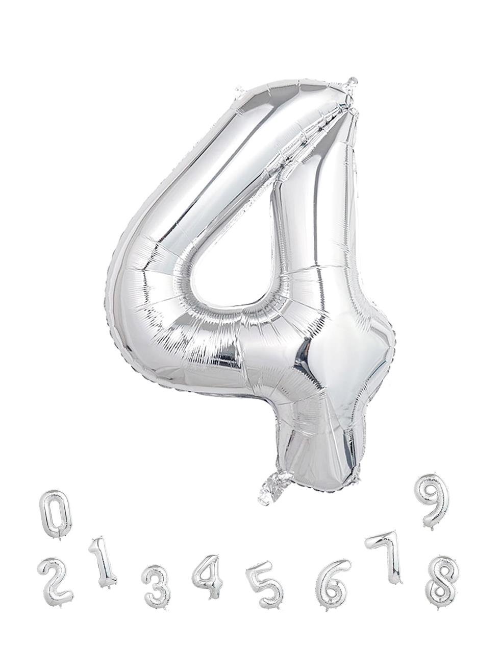 Rakam Folyo Balon Doğum Günü Parti Balonu 4 Gümüş Renk 86 cm 34 inc