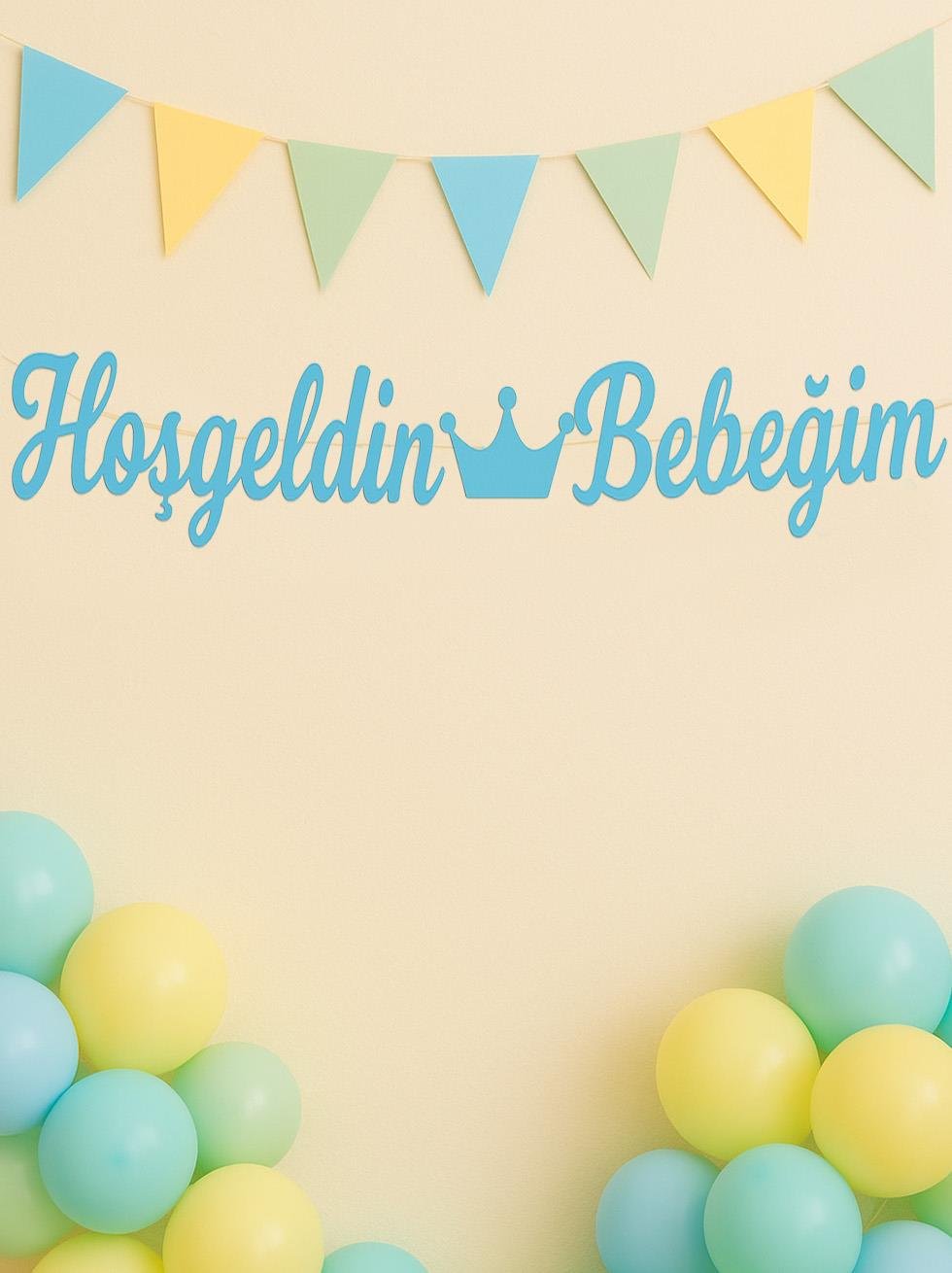 Hoş Geldin Bebeğim Yazılı Kaligrafi Banner Mavi
