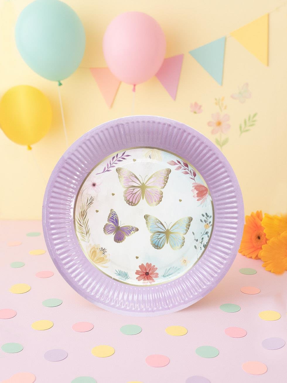 Kelebek Temalı Tabak Karton Doğum Günü Tabağı 8'li