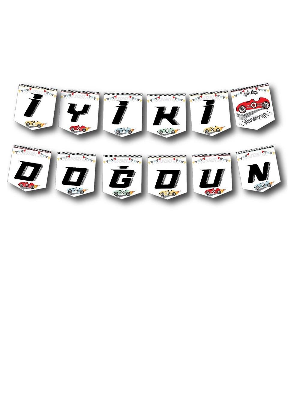 Yarış Arabaları Temalı İyi Ki Doğdun Yazı Banner Doğum Günü Parti Süsü
