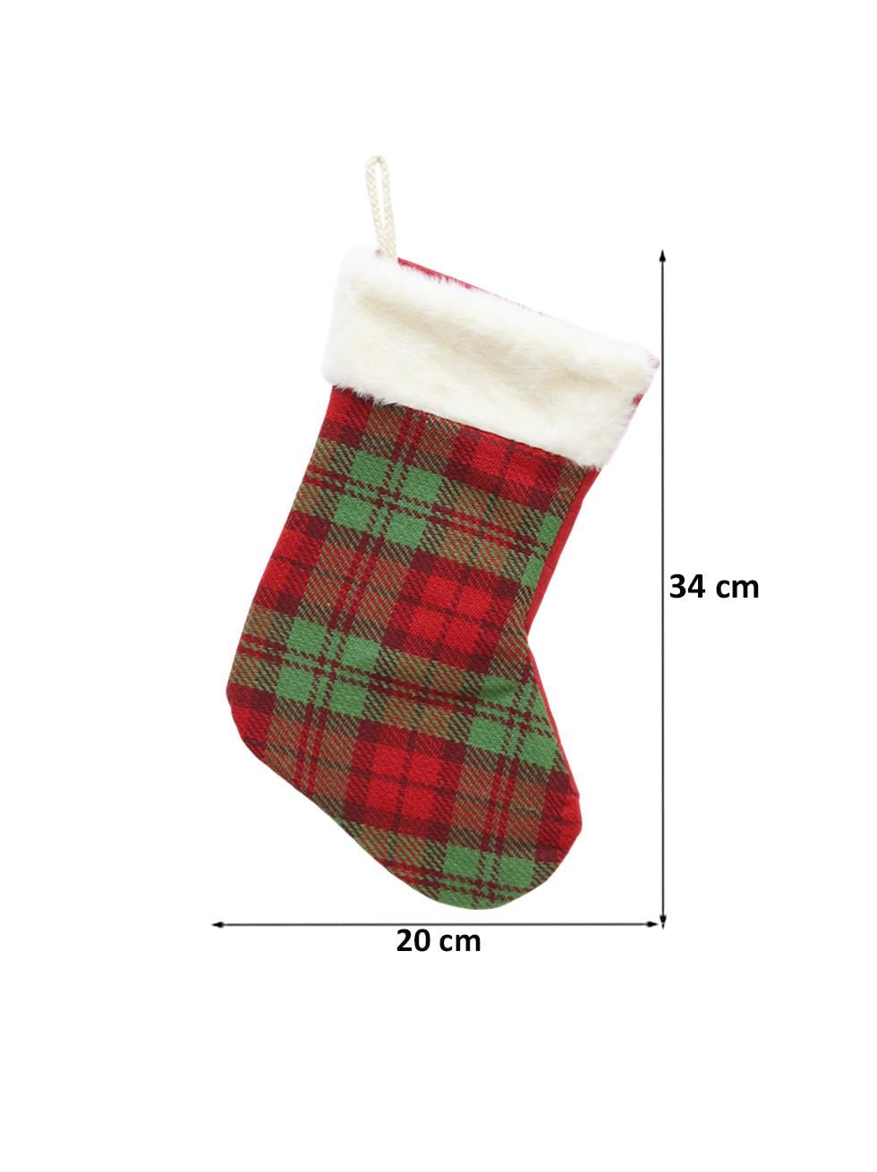 Yılbaşı Çorabı Kırmızı Yeşil Ekose Şömine Dekoru Hediyelik Çorap 34 cm