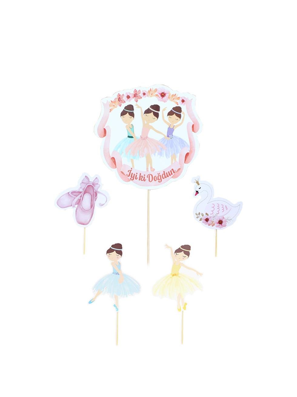 Balerin Temalı Kürdan Figürlü Cupcake Kürdanı Pasta Süsü 5'li