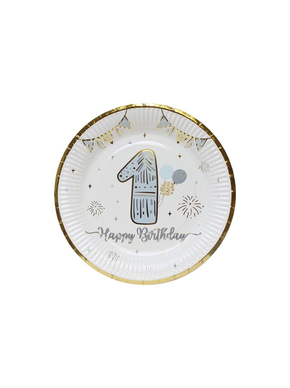 1 Yaş Tabak Mavi-Gold 6'Lı - Karton Tabaklar | Parti Adresi