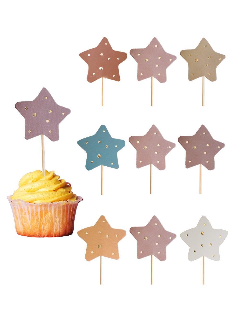 Retro Temalı Kürdan Yıldız Figürlü Pasta Süsü Cupcake Kürdanı 10'lu