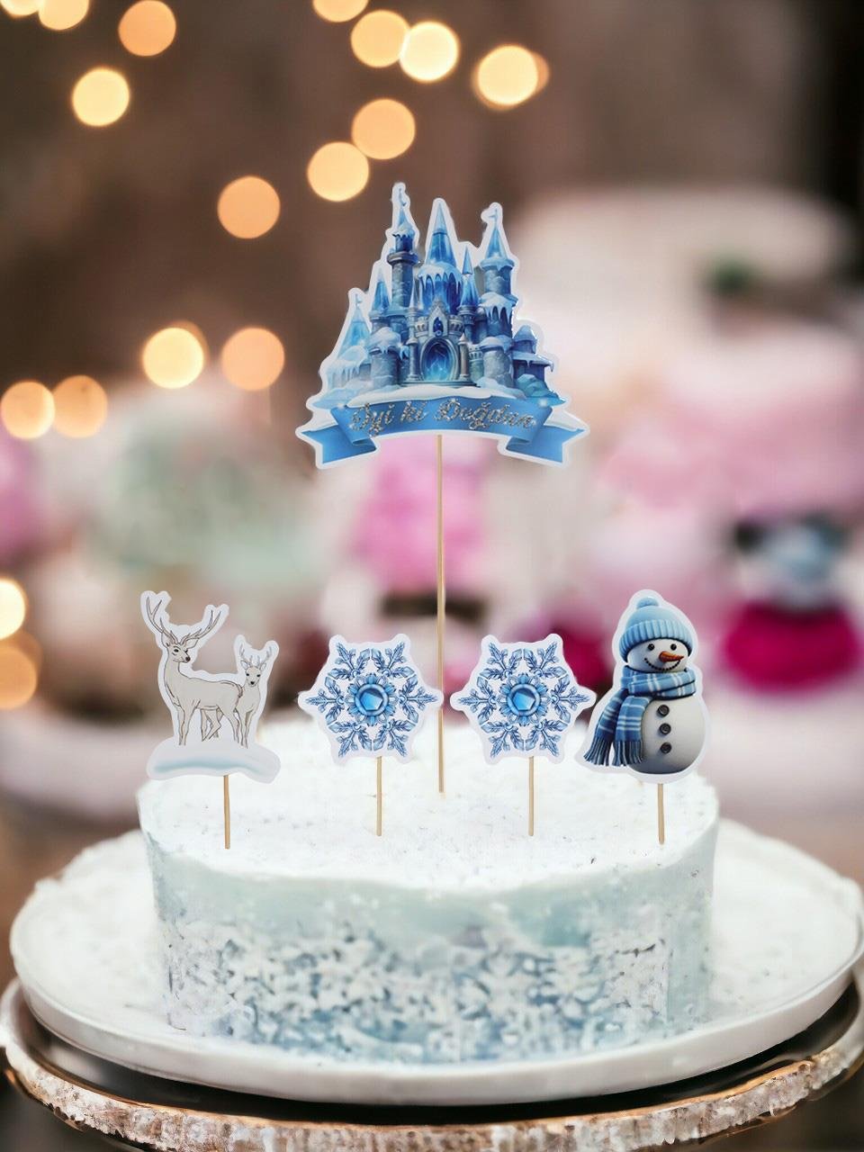 Karlar Ülkesi Temalı Kürdan İyi Ki Doğdun Pasta Süsü 5'li