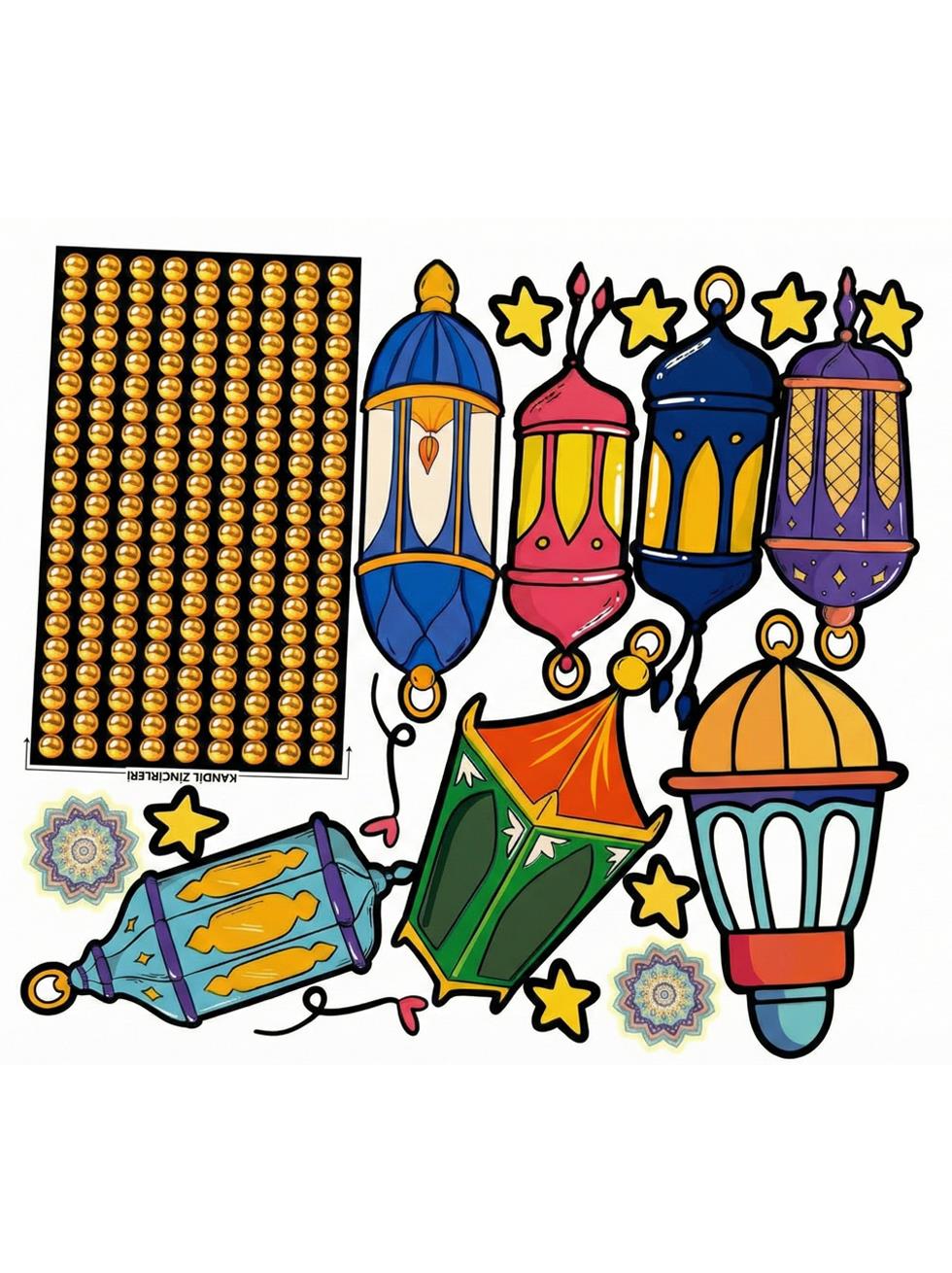 151 Parça Ramazan Temalı Çift Taraflı PP Şeffaf Sticker Seti - Ramazan Bayramı | Parti Adresi