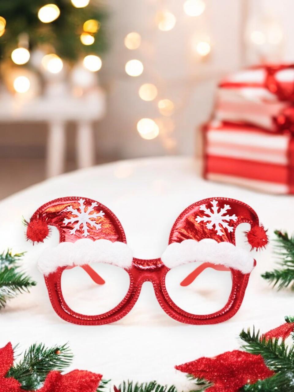 Yılbaşı Noel Şapkalı Gözlük Kırmızı Yılbaşı Parti Aksesuarı