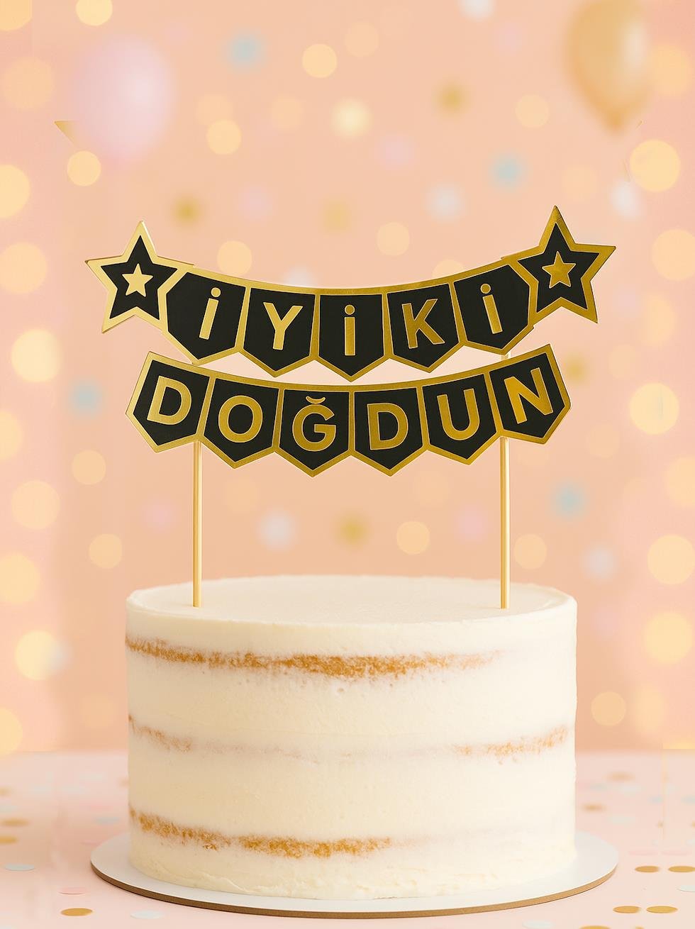 Pasta Üstü Banner İyi Ki Doğdun Yazılı Doğum Günü Pasta Süsü Siyah Gold