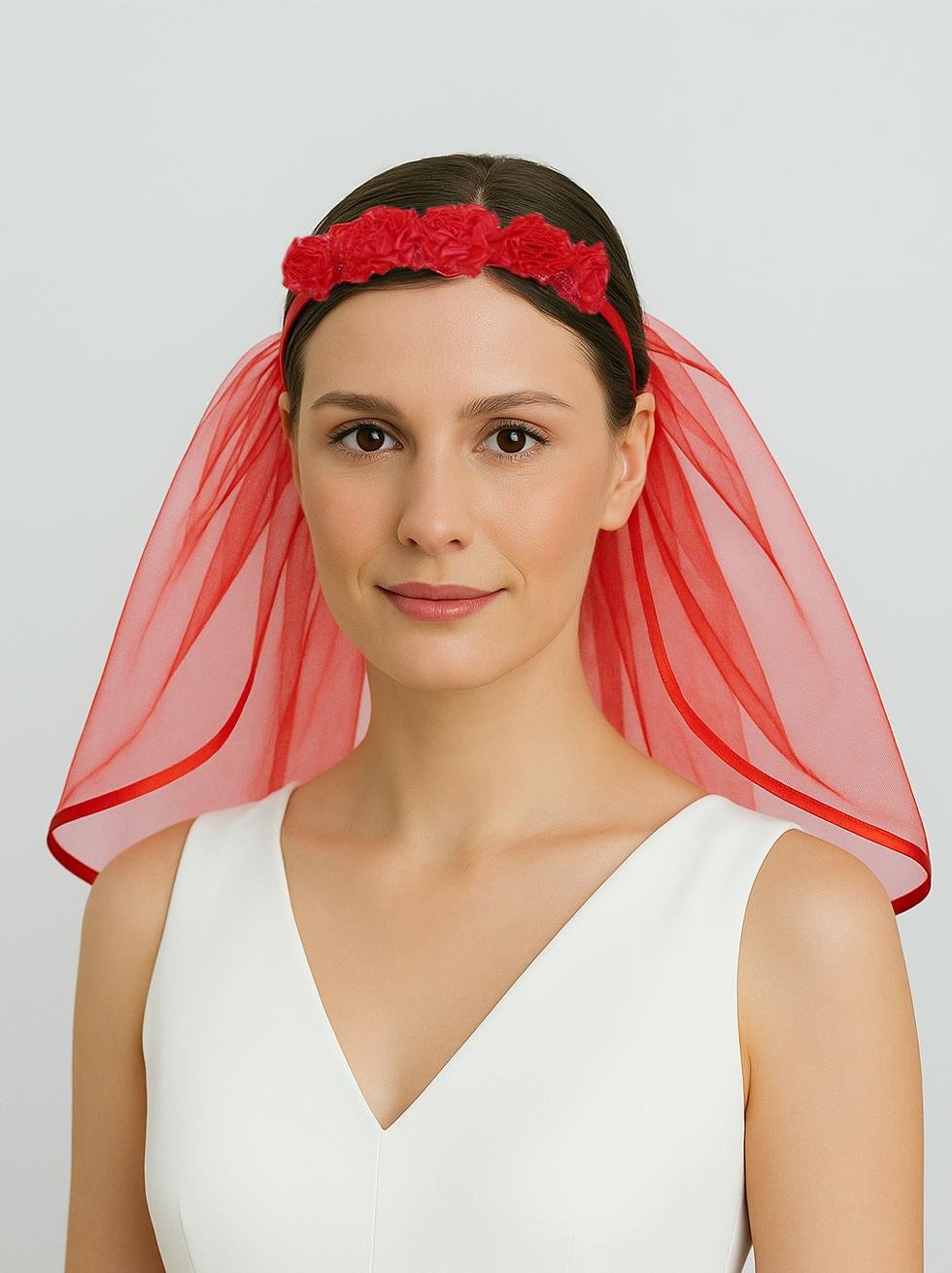 Kına Gecesi Duvaklı Taç Bekarlığa Veda Parti Tacı Kırmızı 6 Adet