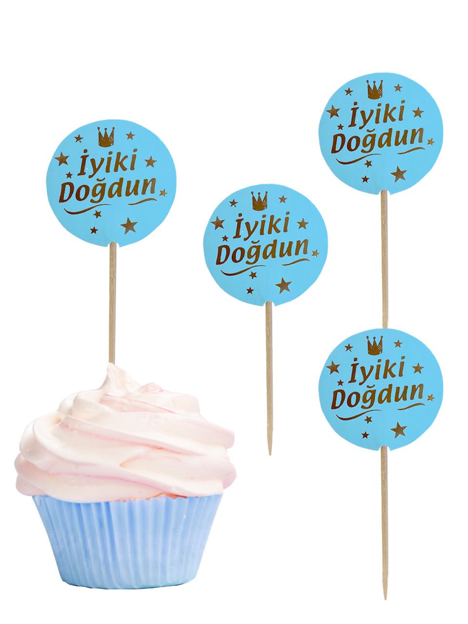 İyi Ki Doğdun Yazılı Kürdan Cupcake Kürdanı Mavi 20'li