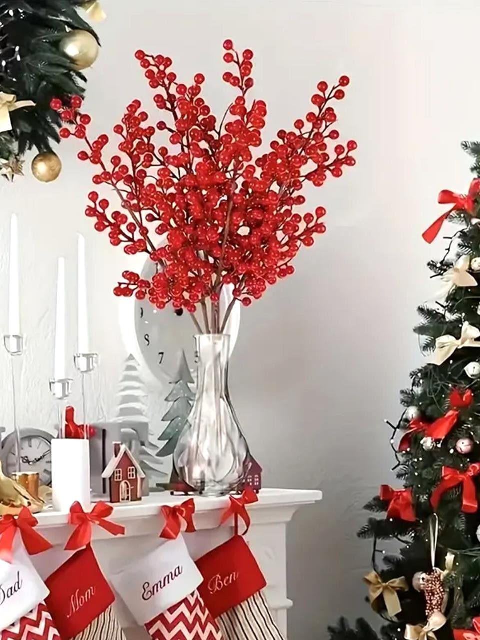 Yılbaşı Dekoru Kırmızı Berry Kokinalı Süslü Dekoratif Dal 85 cm