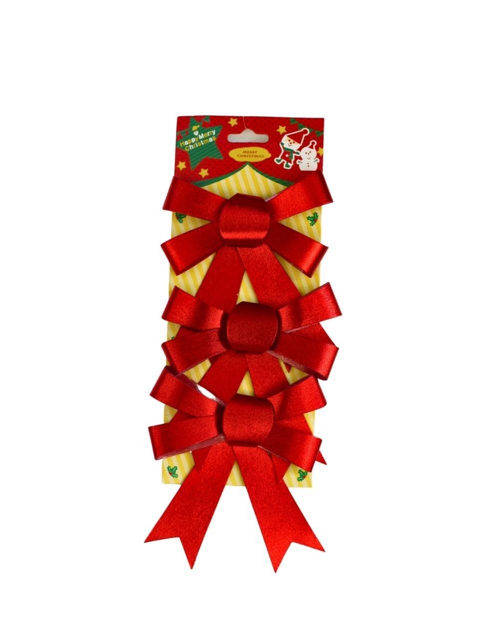 Yılbaşı Ağacı Süsleri Dekoratif Kırmızı Fiyonk 9 cm 3'lü 
