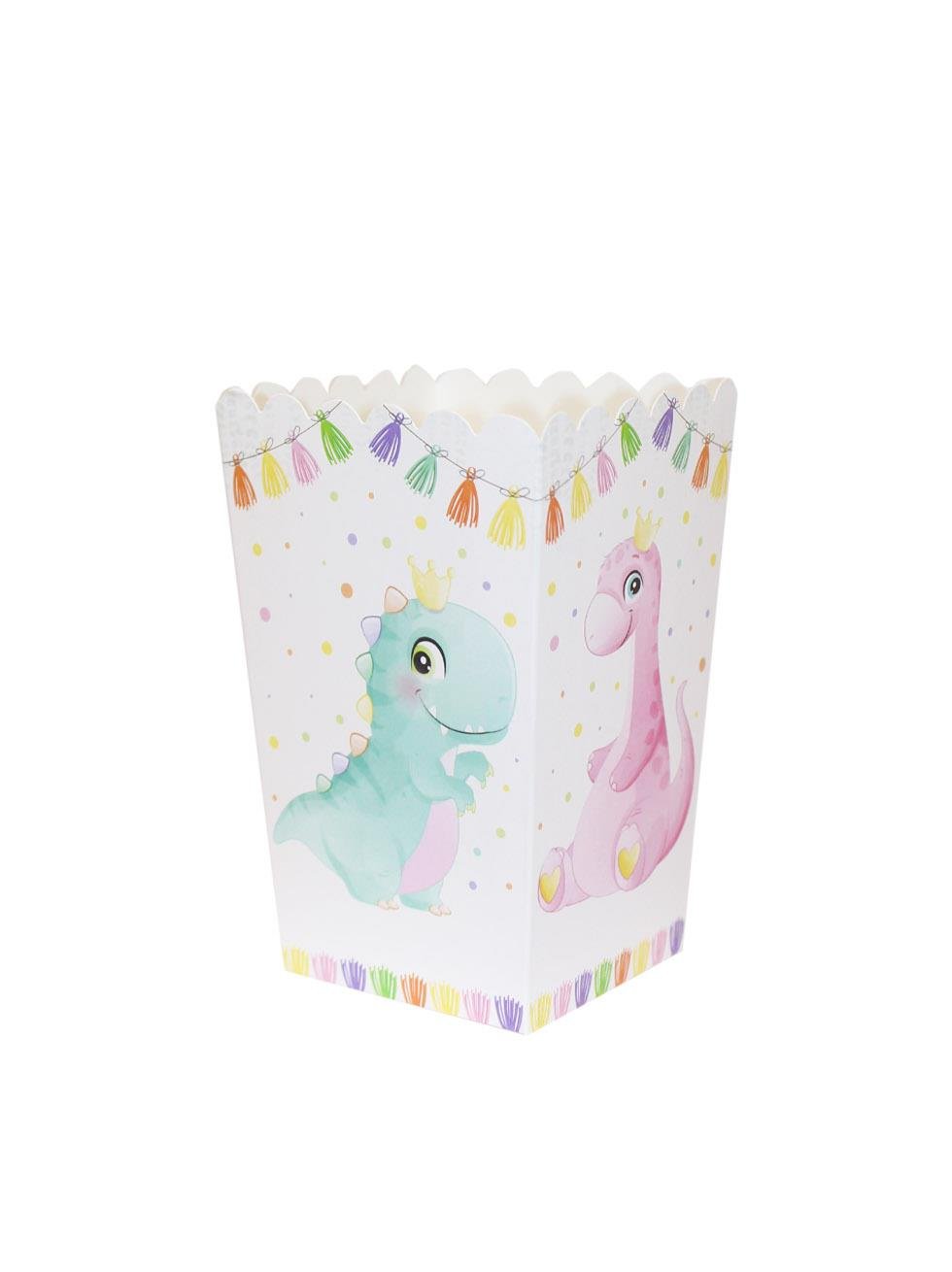 Sevimli Dinozor Temalı Karton Mısır Kutusu Popcorn Kutusu 8'li