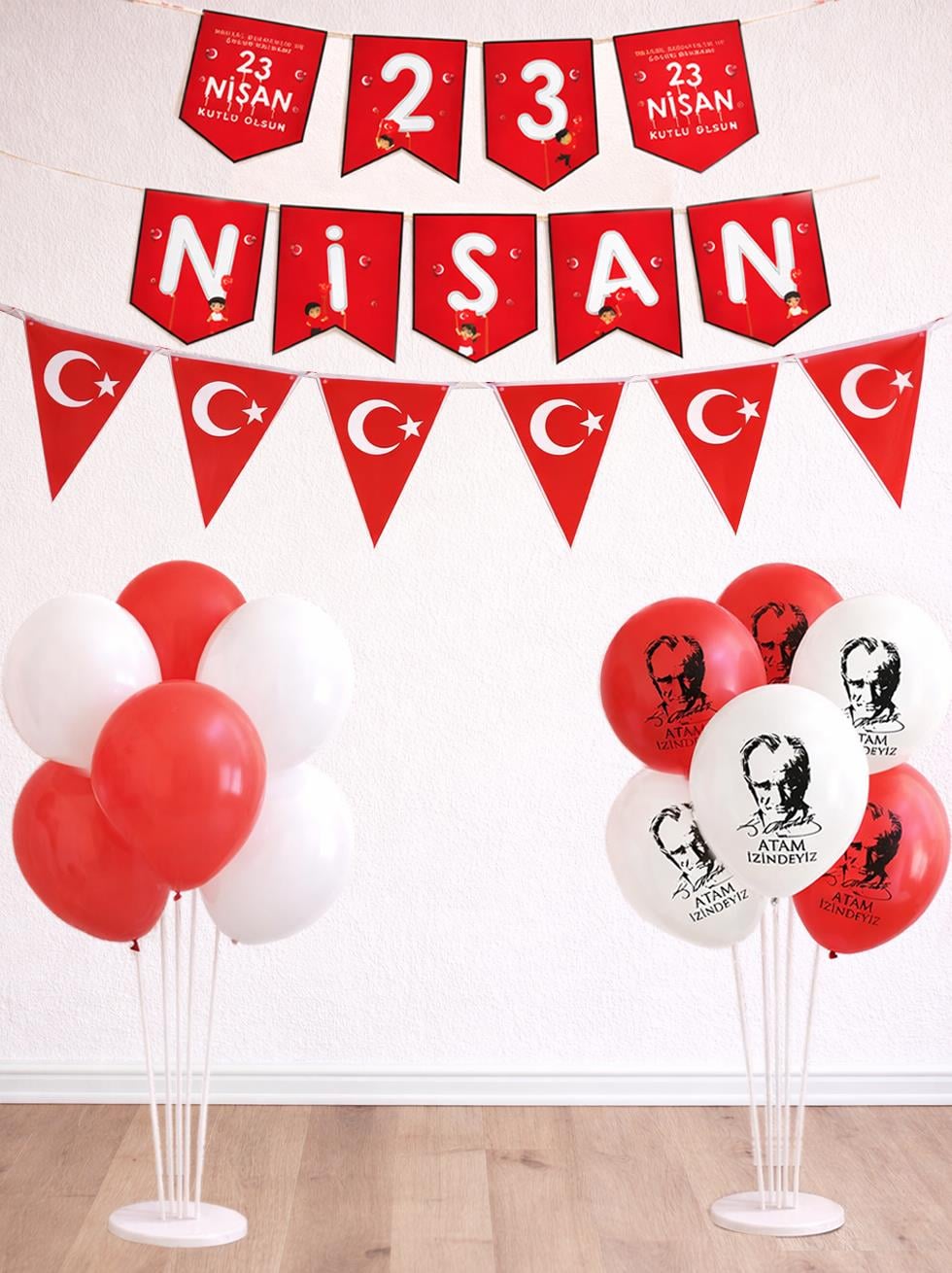 23 Nisan Flama Bayrak Balonlu Dekorasyon Seti  - Milli Bayram Süsleri | Parti Adresi