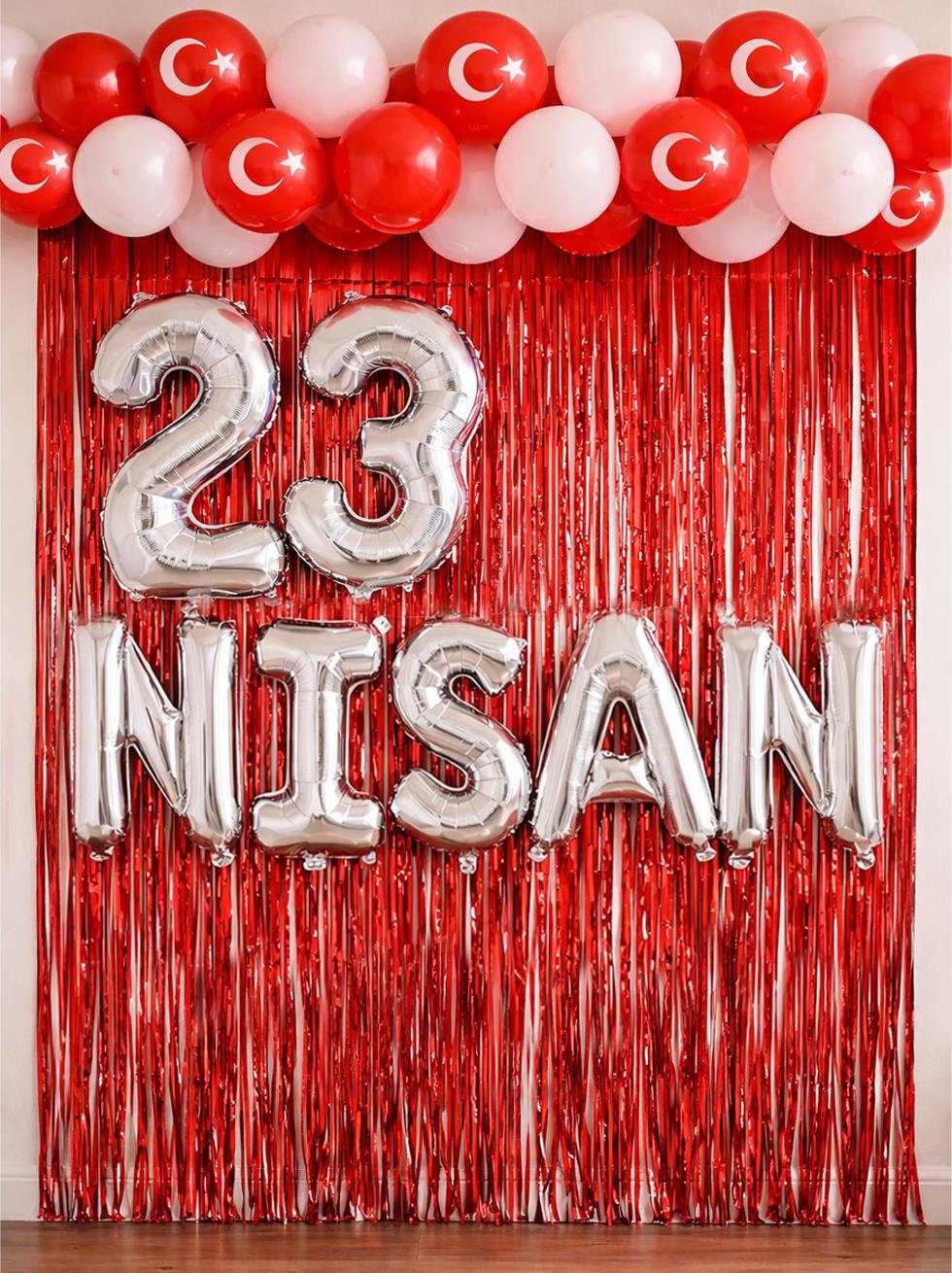23 Nisan Folyo Balonlu Dekorasyon Seti  - Milli Bayram Süsleri | Parti Adresi