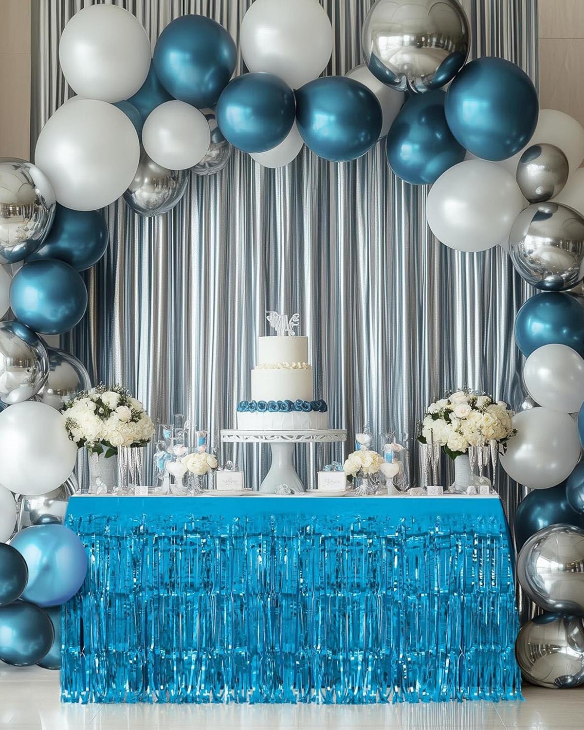 Metalize Masa Eteği Mavi