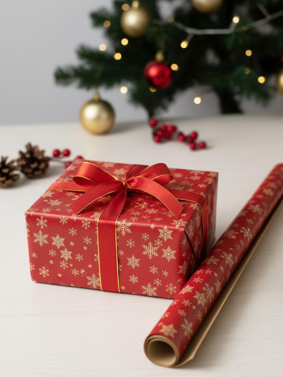 Yılbaşı Hediye Ambalajı Kar Tanesi Desenli Hediye Paketleme Kağıdı 70x100 cm 2'li